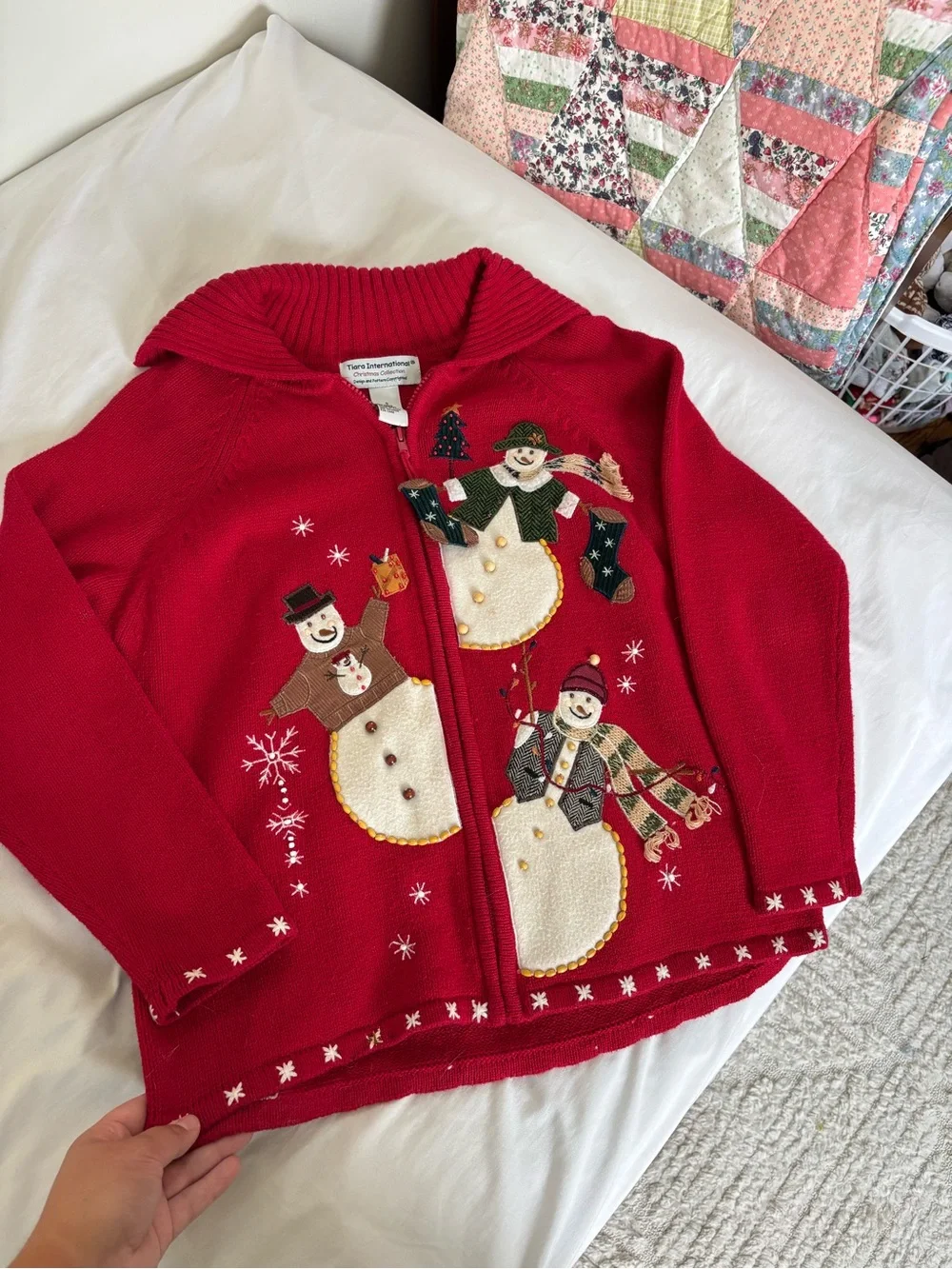 Vintage cottagecore Christmas Snowman Holiday Zip Cardigan Sweater